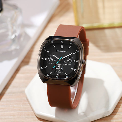 New Export Women Watch 3 Eye Fashionable Rhinestone Square Quartz Silicone Band watch Student Womens Watch
