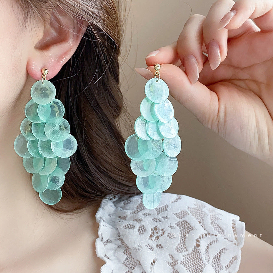 Shell Circle Tassel Stud Earrings - view 2