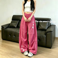 Summer Sporty Casual Striped Loose Elastic Wide Leg Pants + Pants