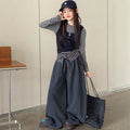 Girls' Plaid Waistband Knit Wide-Leg Sweatpants - Curved