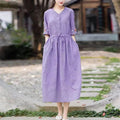 Ethnic Style Embroidered Cotton Jacquard Mid-Length Dress, Fitted Slimming