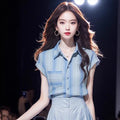 Summer Slimming Designer Short Sleeve Loose Wide Leg Shirt 2-Piece Set