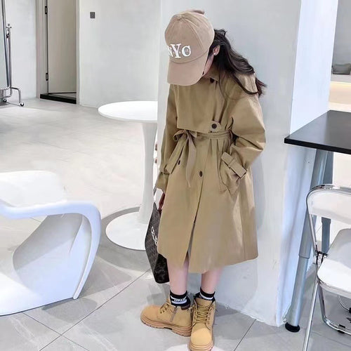 Girls' British Style Mid-Length Cotton Jacket - Fall