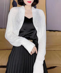 Women's Summer Korean Fashion Knit Long Sleeve Hollow-Out Sun-Protection Lightweight - Coffee Hollow Out Shawl