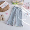 Girls' Lace Cartoon Embroidered Flared Jeans