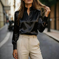 Office Elegant Satin Long Sleeve V-Neck Shirt