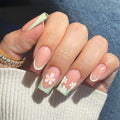 Summer Color-Block Press-On Nails - Floral Design, Reusable & Easy to Apply