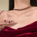 超闪水滴满钻流苏项链耳环套装女宫廷轻奢小众设计锁骨链脖子配饰