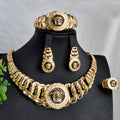 Overseas Dubai Gold 18K Medusa One Head Metal Necklace Bracelet Set Earrings Ring Statement India Jewelry Set