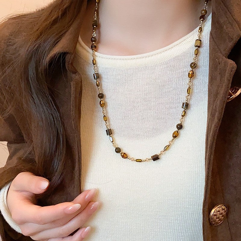 Vintage Brown Tiger's Eye Round Necklace - view 12