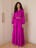 Fall Gentle Lantern Sleeve Crew Neck High Waist Fitted Shirt + Skirt Set