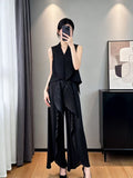 Sleeveless Pleated Asymmetric Drapey Wide Leg Pants + Top Set
