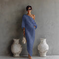 Off-Shoulder Long Sleeve Maxi Dress - High-End Fashion Pullover Style Women