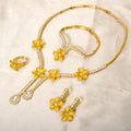 Hot Sale Retro Trendy Accessory New Slub Necklace Flower Plated Set Inlay Goose Egg Shape Cubic Zirconia Bead Gem Set