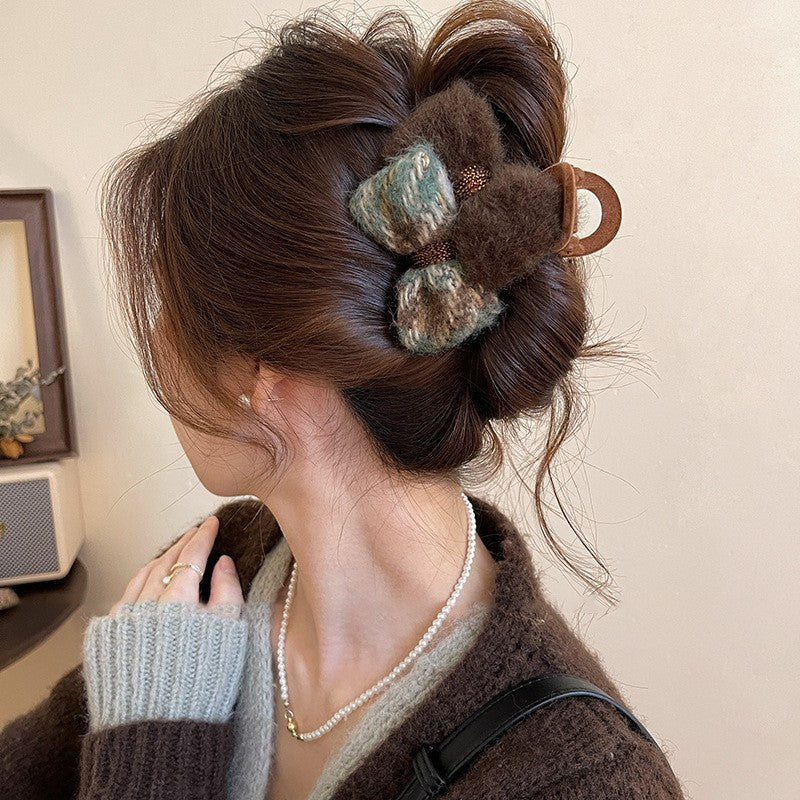 Winter Fuzzy Bow Hair Claw Clip - view 8
