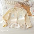 Girls' Cartoon Applique Lace Trim Knit Cardigan