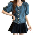 Summer Korean Versatile Puff Sleeve Square Neck Loose Cropped Shirt