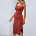 Women's Ribbed Knit Side Slit Bodycon Dress