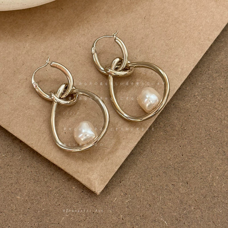French Vintage Oval Pearl Hoop Earrings - view 6