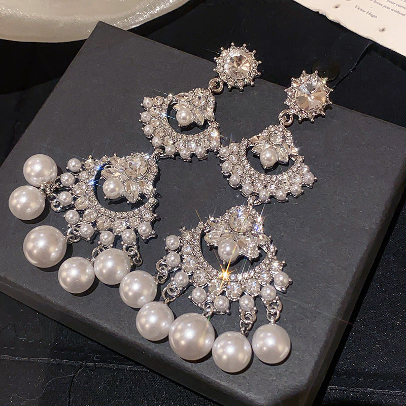 Rhinestone Teardrop Pearl Earrings - view 11