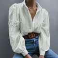 Women's Spring-Summer Casual Fashion Puff Sleeve Hollow-Out Loose Cardigan + Shirt 20 - White