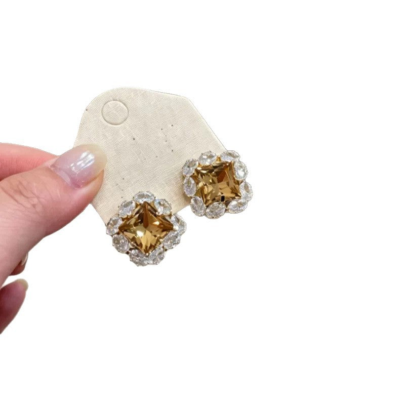 French Rhinestone Diamond Pendant Stud Earrings - view 5