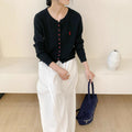 Women's Fall-Winter Korean Fashion Embroidered Knit Crew Neck Cardigan + Top 2026 - Apricot