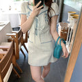 Coastline Korean Style Striped V-Neck Dress with Puff Sleeves, Fitted A-Line