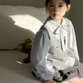 Girls' Bow Tie Shirt & Embroidered Vest - 2-Piece Set