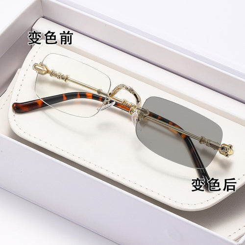 Rimless Prescription Photochromic Bare Face Gold Silk Rimless Glasses Premium No Edge Frame Pure Seduction Anti-Blue-Light Myopia Glasses
