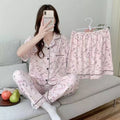 Women's Summer Japanese Short Sleeve Cardigan + Pants 3-Piece Set 2026 - 3-Piece Set Cardigan Apricot