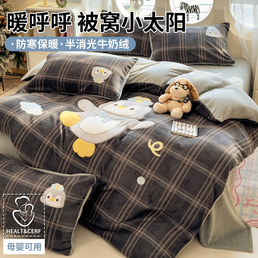 Cute Kitty Appliqué Milk Velvet 4-Piece Bedding Set - view 3