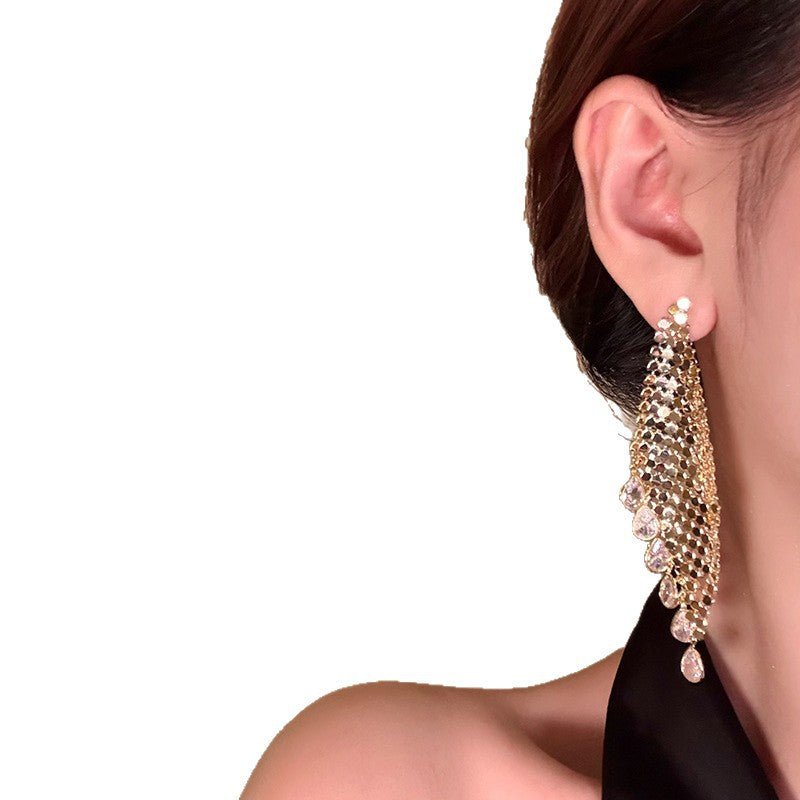 Gold-Plated Zircon Teardrop Tassel Earrings - view 5