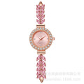 2026 New Fashionable Rhinestone Leaves Round Ladies Watch Clean Dial Adjustable Overseas Pro Supply Gift Watch