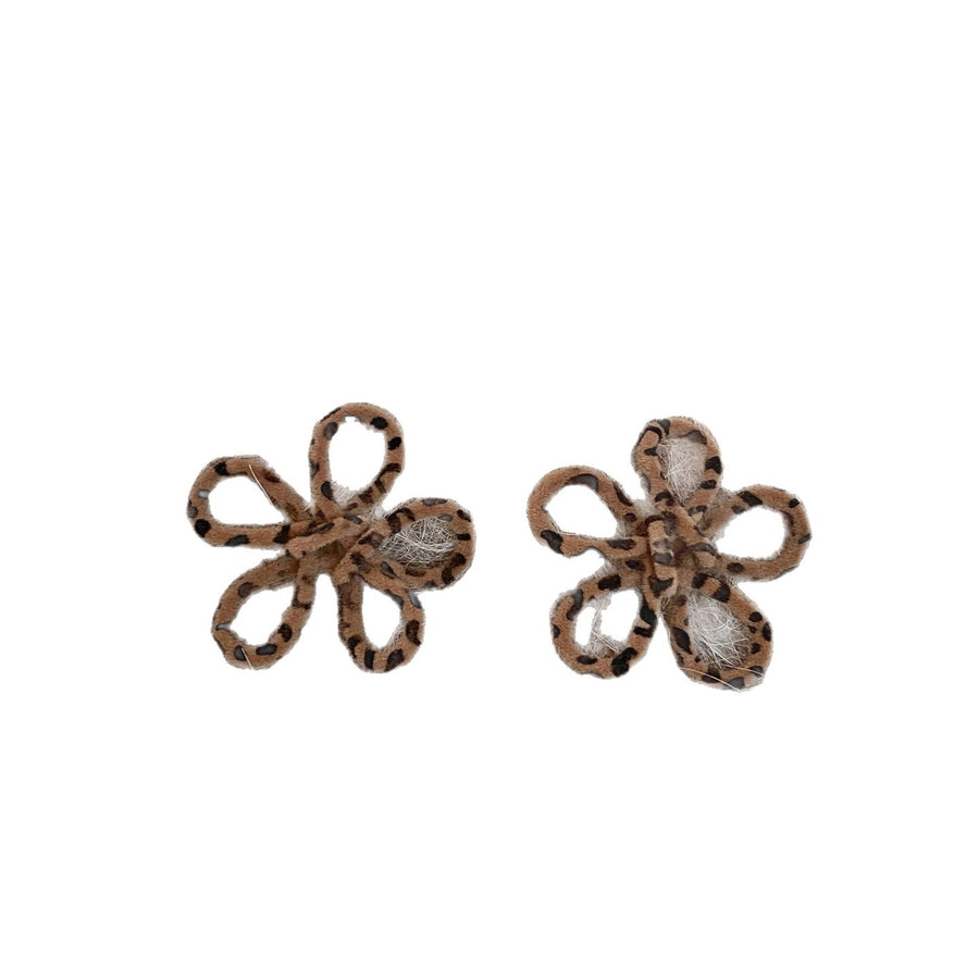 Vintage Leopard Print Velvet Flower Stud Earrings - view 5