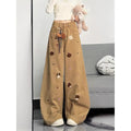 Spring Casual Versatile Embroidered Loose Wide Leg Pants