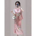 Summer New Chinese Unique Acetate Vest + Jacket + Skirt + Top Set