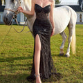 Women's Strapless Sequin Lace Slim Fit Slimming Evening Gown Banquet