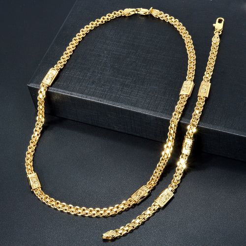 Western fashion jewelry Gold Plated Necklace Bracelet Set Square Spliced Snake Chain 750 Clasp Head