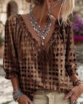 Summer Bohemian 3/4 Sleeve V-Neck Tie-Front Drawstring Shirt