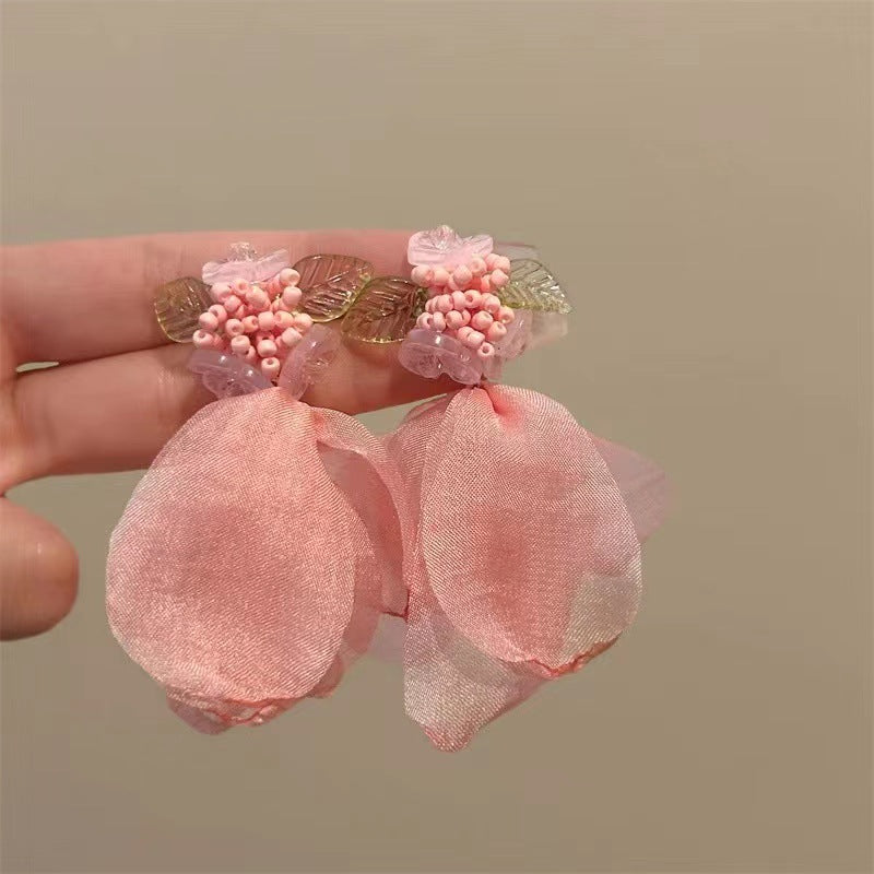 Heart Resin Flower Mesh Stud Earrings - view 12