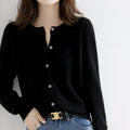 Women's Fall Korean Relaxed Plus Size Knit Wool Crew Neck Loose Sweater + Cardigan + - Black