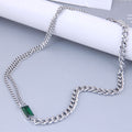 2025 New Retro Titanium Short Emerald Cubic Zirconia Double-Layer Necklace Simple Chain Clavicle Chain Women N6258