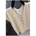 Women's Casual Elegant Knit Short Sleeve V-Neck Hollow-Out Cardigan + Top 2026 - Coffee Sleeveless Top