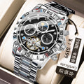 POEDAGAR Brand Mechanical Watch New Multifunction Month Mutual Fly Wheel Mens Watch Live Export Bestseller Watch