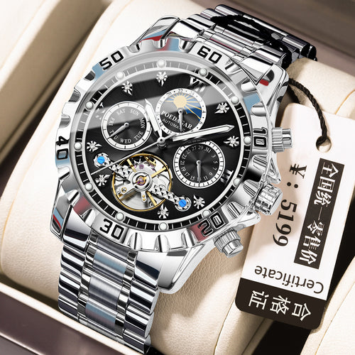POEDAGAR Brand Mechanical Watch New Multifunction Month Mutual Fly Wheel Mens Watch Live Export Bestseller Watch