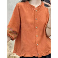Women's Summer New Chinese Linen Cotton Embroidered Lantern Sleeve Lantern Shirt 2026 - Purple