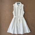 Sleeveless Collared Shirt Dress with Pony Embroidery, Fitted Mid-Length