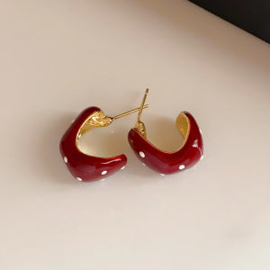 Korean Enamel Polka Dot Round Stud Earrings - view 6