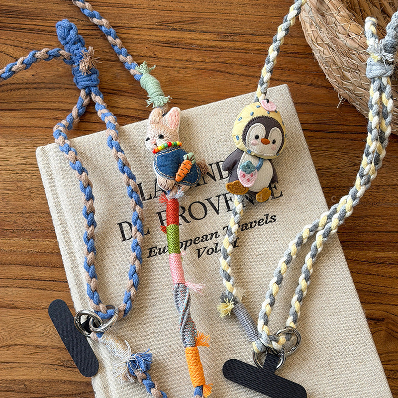 Handwoven Penguin and Bunny Phone Charm - view 2
